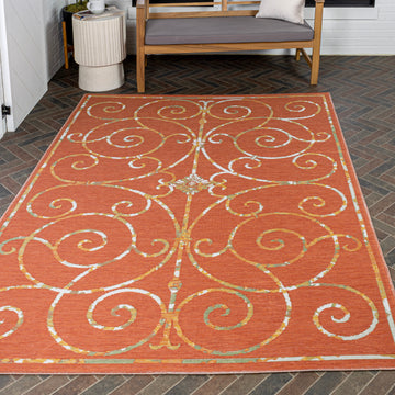 Danae Classic Cottage Filigree Scroll Reversible Machine-Washable Indoor/Outdoor Area Rug - JONATHAN Y